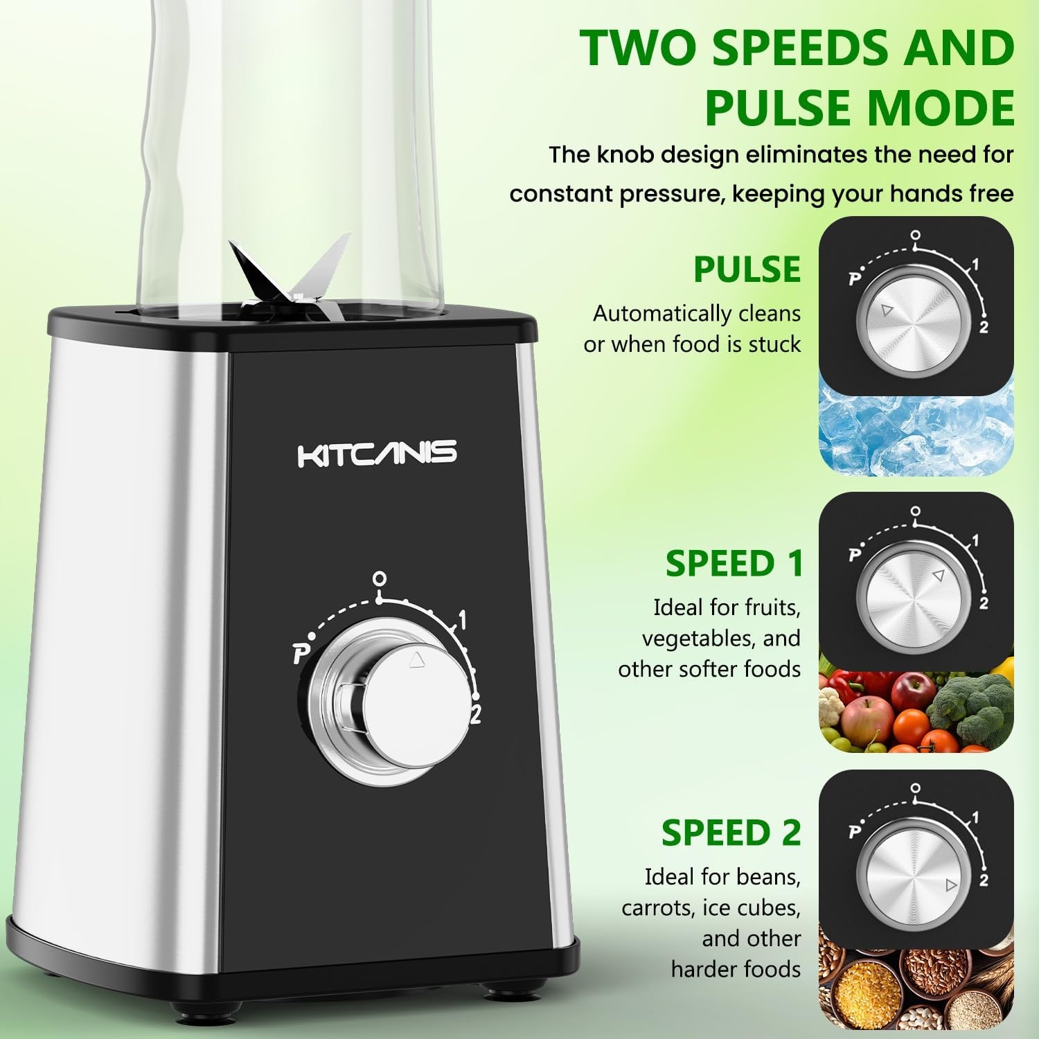 KITCANIS Smoothie Blender 800W met 3 Snelheden, 600ML en 300ML Bekers, BPA-Vrij