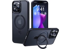 iPhone 15 Pro Max Hoesje | MagSafe, Standaard & Ring | Militair Schokbestendig | Mat Zwart | 71% Korting