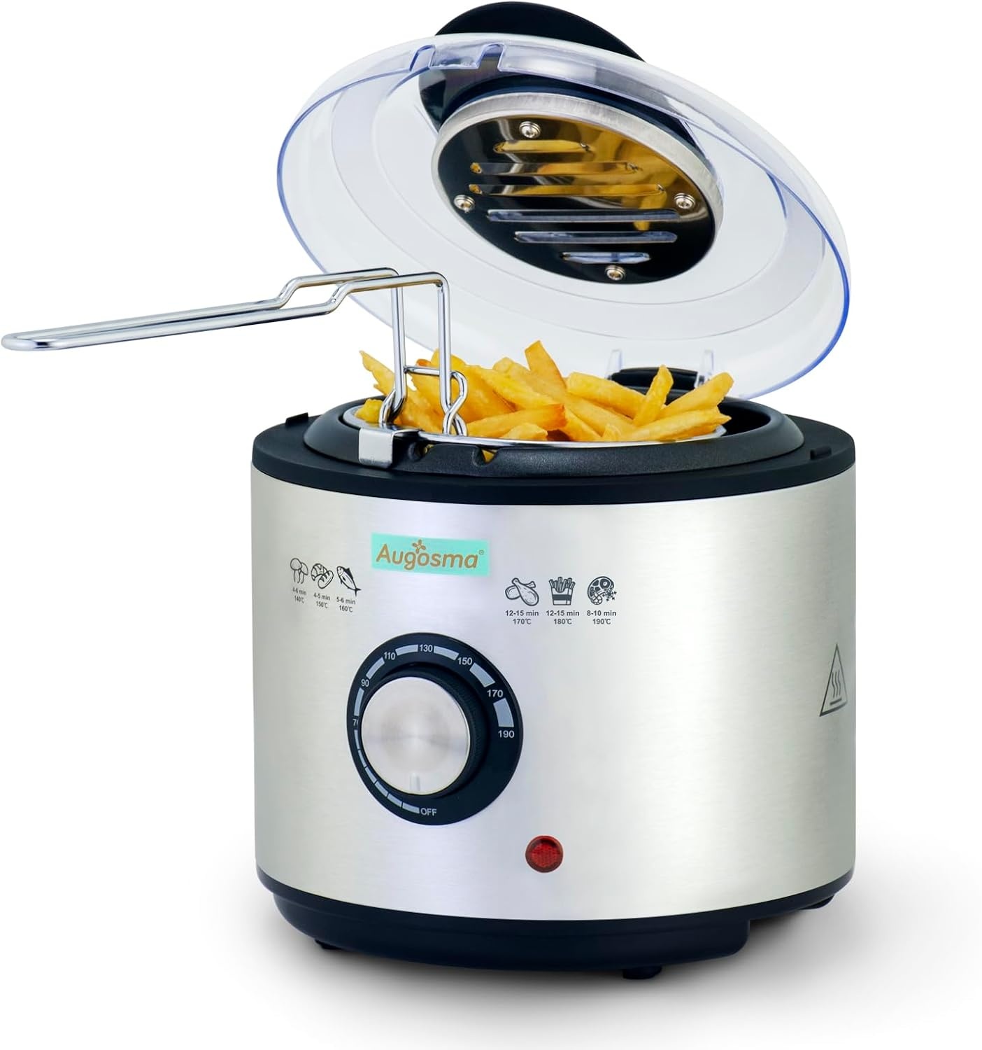 Mini Friteuse met olie | 850-950W l Capaciteit: 1 liter kijkvenster olie frituurmand van roestvrij staal l instelbare temperatuur l warmte-geïsoleerd l antislip rubber pad l wit