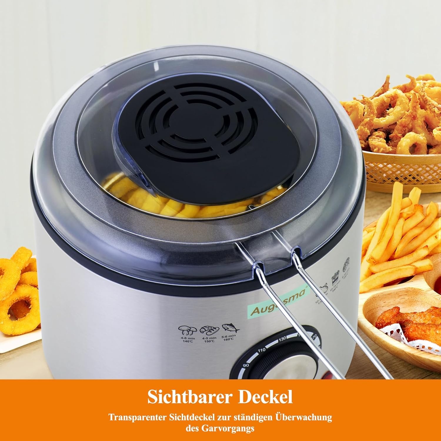 Mini Friteuse met olie | 850-950W l Capaciteit: 1 liter kijkvenster olie frituurmand van roestvrij staal l instelbare temperatuur l warmte-geïsoleerd l antislip rubber pad l wit