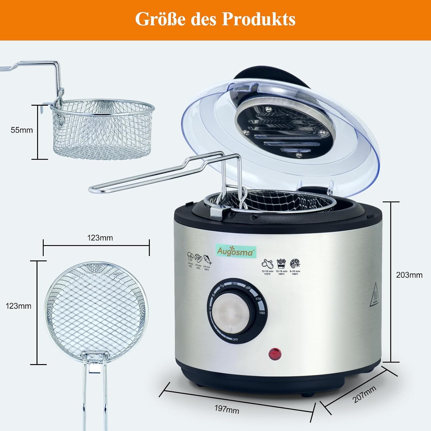 Mini Friteuse met olie | 850-950W l Capaciteit: 1 liter kijkvenster olie frituurmand van roestvrij staal l instelbare temperatuur l warmte-geïsoleerd l antislip rubber pad l wit