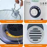 Mini Friteuse met olie | 850-950W l Capaciteit: 1 liter kijkvenster olie frituurmand van roestvrij staal l instelbare temperatuur l warmte-geïsoleerd l antislip rubber pad l wit