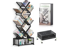 Opvouwbare Boekenkast Zwart Metaal - 9 Laags, Boomdesign - 40% Korting
