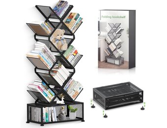 Gintan 9-laags Opvouwbare Boekenkast met Opbergruimte - Zwart