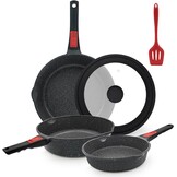 AIKENBBKK Pannenset, 5-delig, pan 20/24/28 cm met afneembare handgreep, anti-aanbaklaag, braadpannenset met deksel, geschikt voor alle warmtebronnen, ovenvast (zwart)