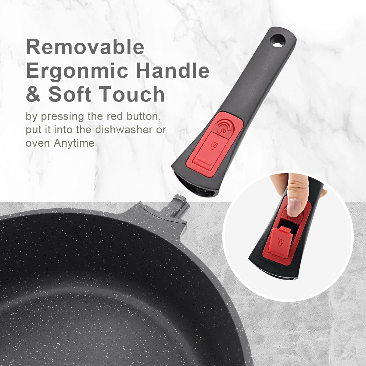 AIKENBBKK Pannenset, 5-delig, pan 20/24/28 cm met afneembare handgreep, anti-aanbaklaag, braadpannenset met deksel, geschikt voor alle warmtebronnen, ovenvast (zwart)