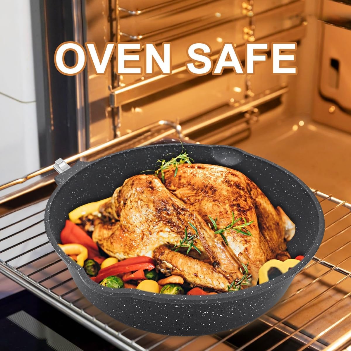 AIKENBBKK Pannenset, 5-delig, pan 20/24/28 cm met afneembare handgreep, anti-aanbaklaag, braadpannenset met deksel, geschikt voor alle warmtebronnen, ovenvast (zwart)