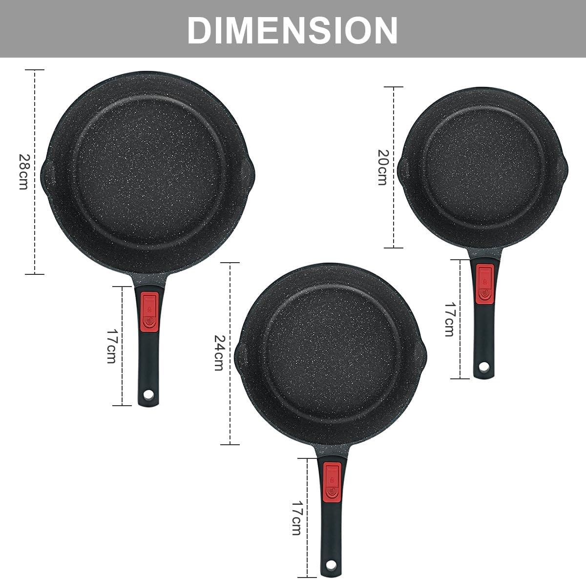 AIKENBBKK Pannenset, 5-delig, pan 20/24/28 cm met afneembare handgreep, anti-aanbaklaag, braadpannenset met deksel, geschikt voor alle warmtebronnen, ovenvast (zwart)