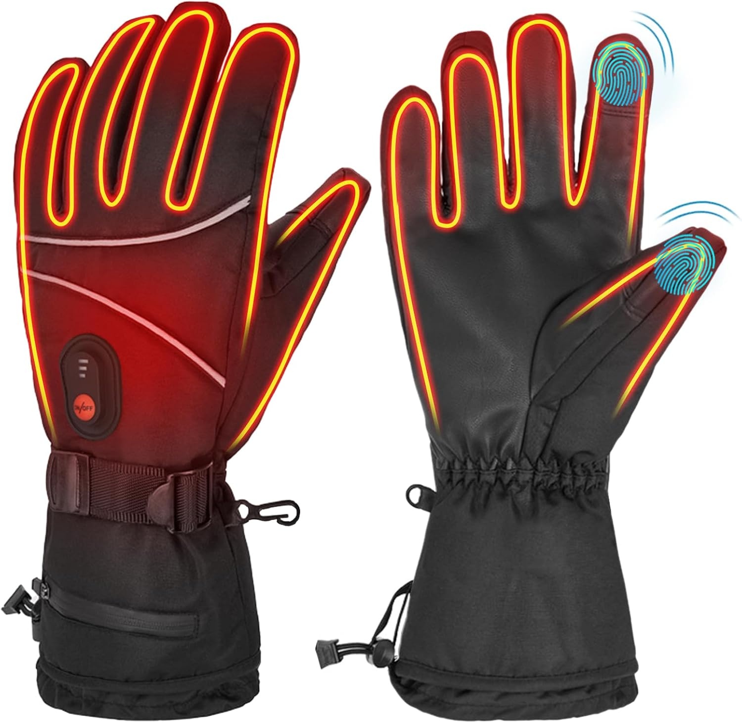 Verwarmde handschoenen voor mannen en vrouwen, winter-motorhandschoenen, 7,4 V, 3000 mAh, oplaadbare verwarmde handschoenen, 3 temperatuurniveaus, waterdichte warme handschoenen, verwarmde elektrische