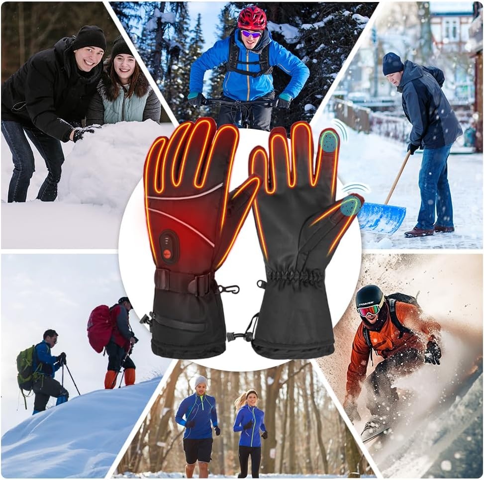 Verwarmde handschoenen voor mannen en vrouwen, winter-motorhandschoenen, 7,4 V, 3000 mAh, oplaadbare verwarmde handschoenen, 3 temperatuurniveaus, waterdichte warme handschoenen, verwarmde elektrische