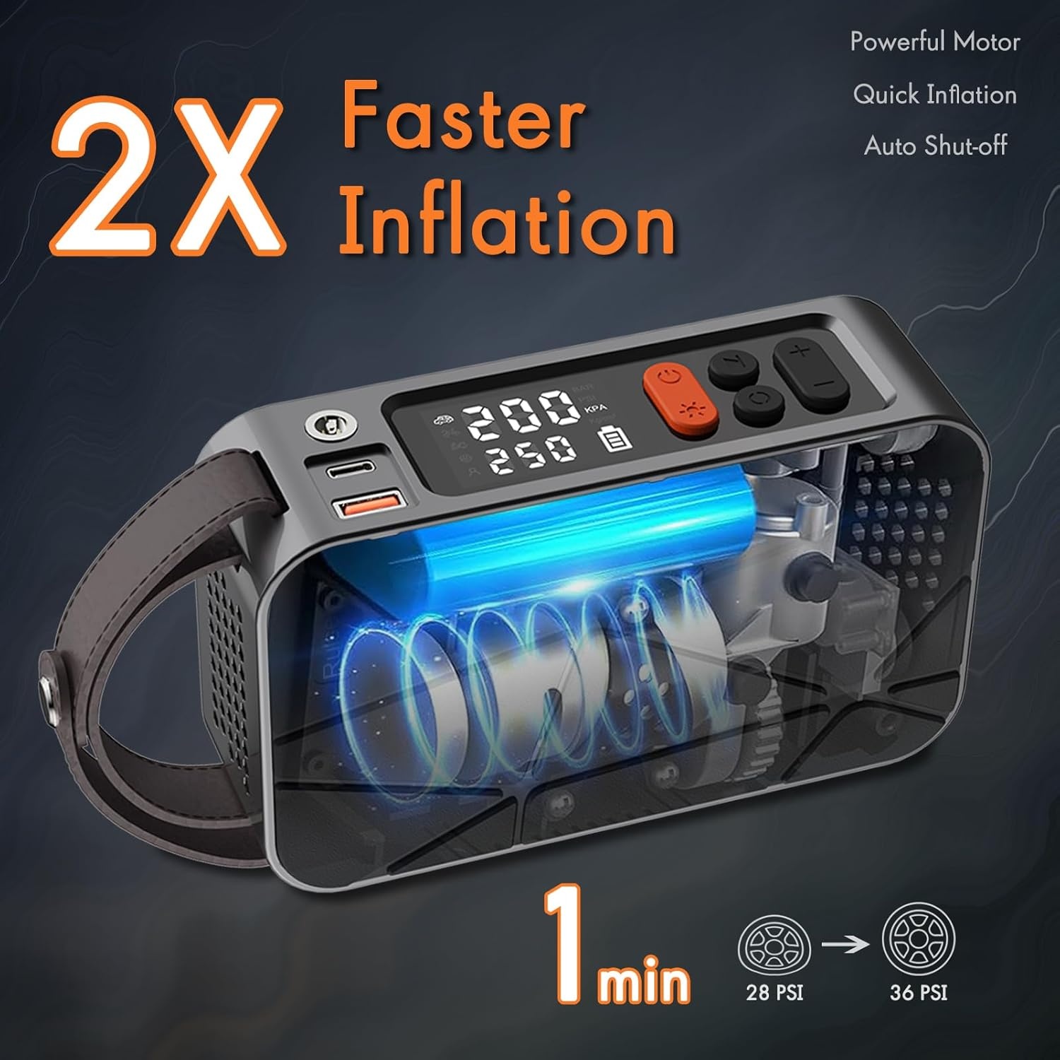 Elektrische luchtpomp, 150 psi draagbare fietspomp, accu met digitaal led-display, mini-compressor, auto-accessoires voor auto, fiets, motorfiets, ballen enz.