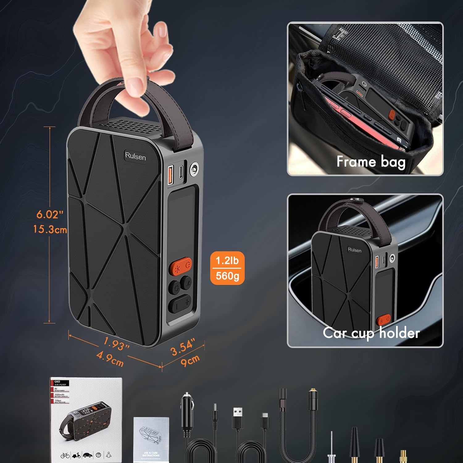 Elektrische luchtpomp, 150 psi draagbare fietspomp, accu met digitaal led-display, mini-compressor, auto-accessoires voor auto, fiets, motorfiets, ballen enz.