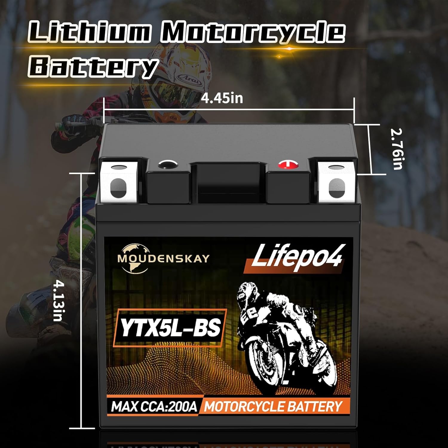 Lithium Motorfietsaccu 12V Lithium Powersports Accu met BMS (YTX5L-BS 12.8V 2Ah 200CCA) LiFePO4 Motorfietsaccu Startaccu voor motorfietsen, ATV's, UTV's, waterscooters, enz. - Maat YTX5L-BS new