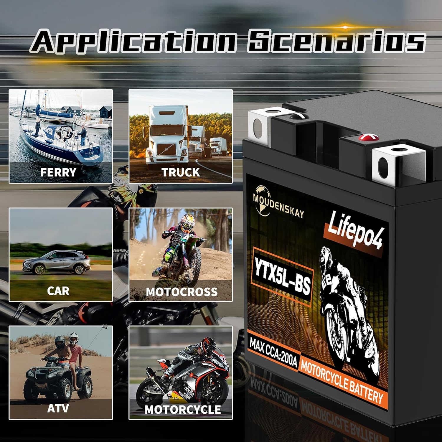 Lithium Motorfietsaccu 12V Lithium Powersports Accu met BMS (YTX5L-BS 12.8V 2Ah 200CCA) LiFePO4 Motorfietsaccu Startaccu voor motorfietsen, ATV's, UTV's, waterscooters, enz. - Maat YTX5L-BS new