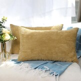 CALIYO Kussenhoes 40x80 cm, Crème Corduroy Kussenslopen met Onzichtbare Rits voor Bank, Woonkamer en Slaapkamer 2 Stuks
