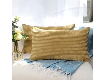 CALIYO Kussenhoes 40x80 cm, Crème Corduroy Kussenslopen met Onzichtbare Rits voor Bank, Woonkamer en Slaapkamer 2 Stuks