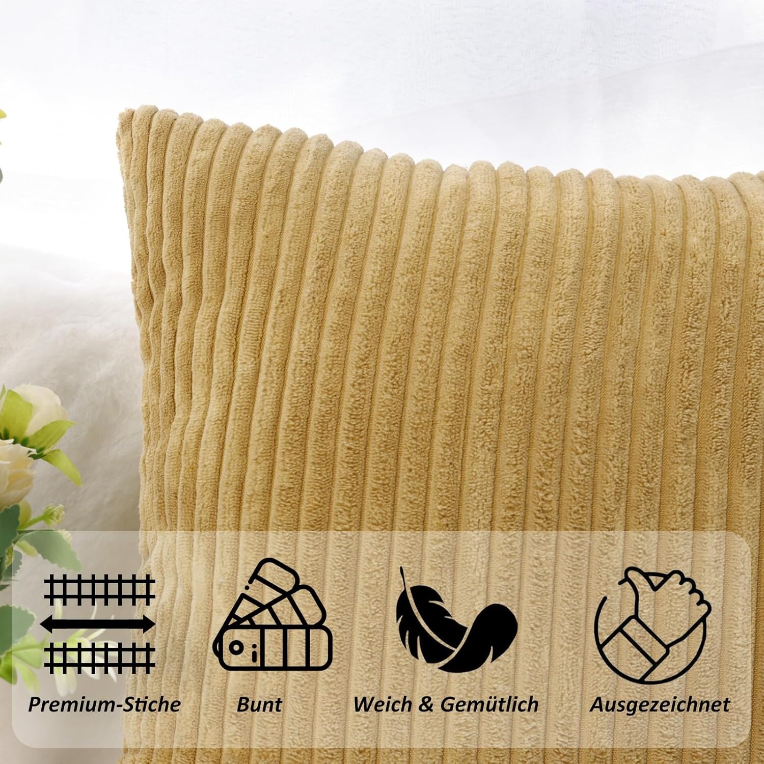 CALIYO Kussenhoes 40x80 cm, Crème Corduroy Kussenslopen met Onzichtbare Rits voor Bank, Woonkamer en Slaapkamer 2 Stuks