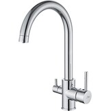 Auralum 3-Weg Keukenkraan voor Gootsteen Kraan in Messing met 2 Knoppen voor Luchtreiniger, Warm en Koud Water (Chroom)