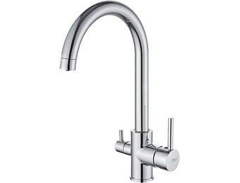 Auralum 3-Weg Keukenkraan voor Gootsteen Kraan in Messing met 2 Knoppen voor Luchtreiniger, Warm en Koud Water (Chroom)