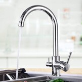 Auralum 3-Weg Keukenkraan voor Gootsteen Kraan in Messing met 2 Knoppen voor Luchtreiniger, Warm en Koud Water (Chroom)