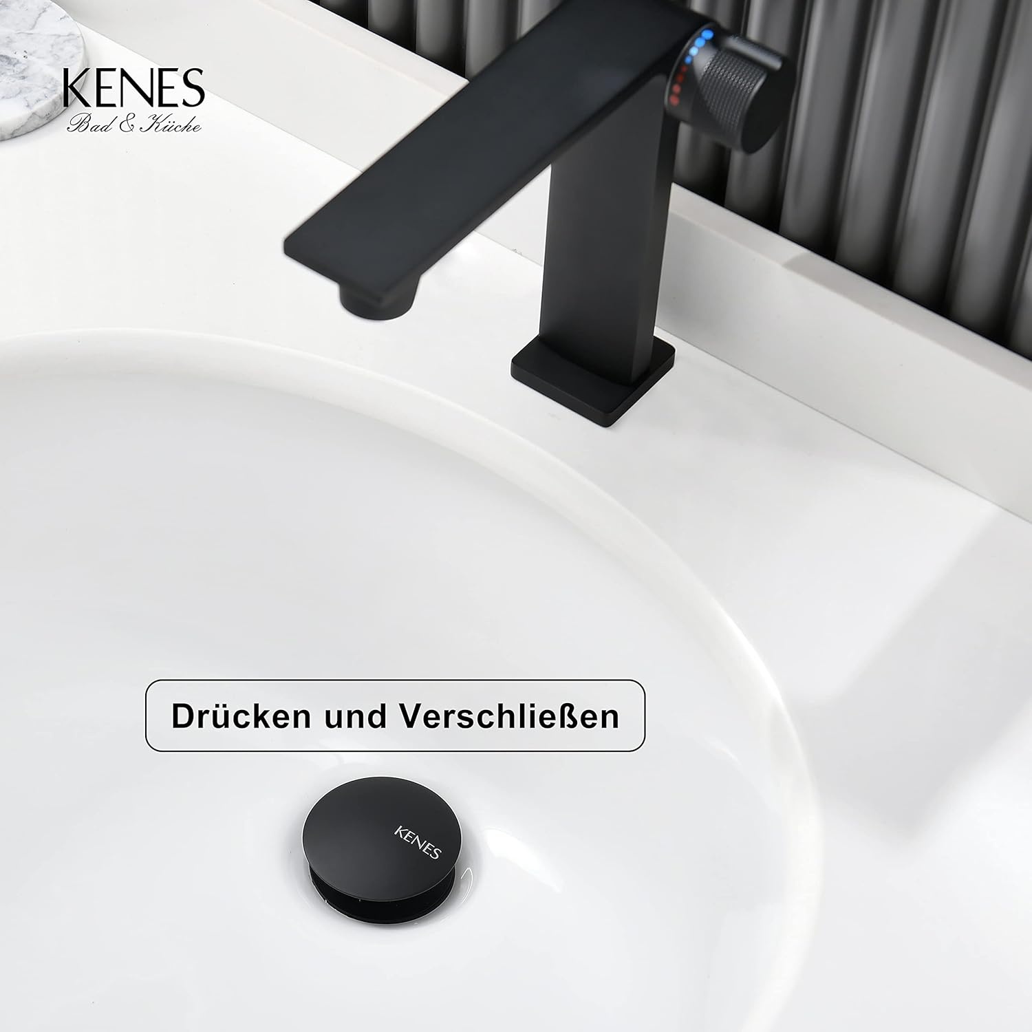 KENES Zwart Mat Universele Afvoergarnituur Zonder Overloop voor Wastafel, Moderne Pop-up Click-Clack Wastafelstop
