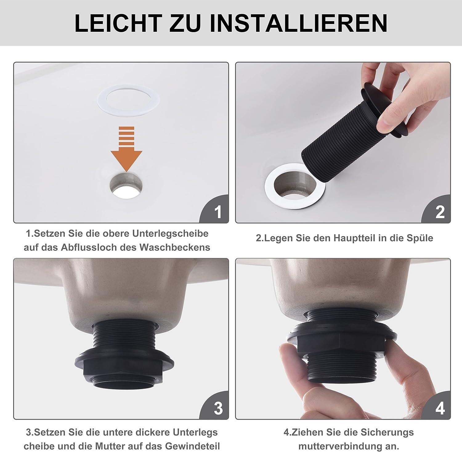 KENES Zwart Mat Universele Afvoergarnituur Zonder Overloop voor Wastafel, Moderne Pop-up Click-Clack Wastafelstop
