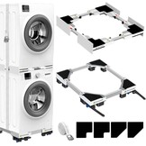 NIUXX Universeel aansluitframe voor wasdroger en wasmachine, transportwielen, verstelbare remmen en ratelkabel (dunne stapelset en mobiele sokkel)
