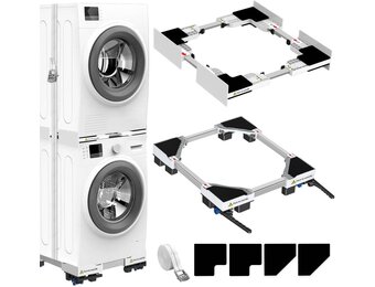 NIUXX Universeel aansluitframe voor wasdroger en wasmachine, transportwielen, verstelbare remmen en ratelkabel (dunne stapelset en mobiele sokkel)
