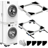NIUXX Universeel aansluitframe voor wasdroger en wasmachine, transportwielen, verstelbare remmen en ratelkabel (dunne stapelset en mobiele sokkel)