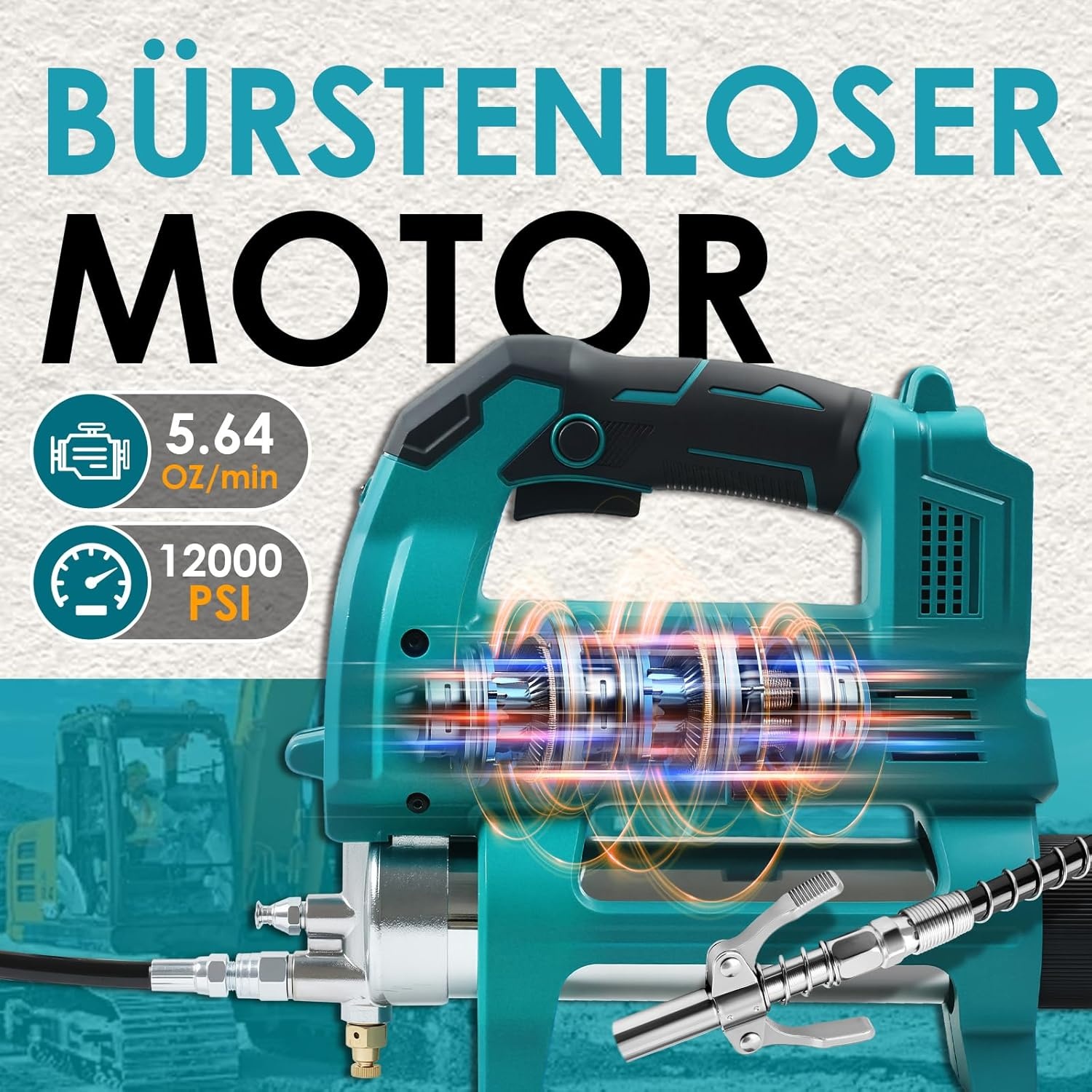Anancyi Accu-vetpers voor Mak-ita 18 V accu, 12000 psi-druk, elektrische vetpers met 30 cm 90 cm hogedrukslang, perfect voor vrachtwagens, boerderijen, bouw en doe-het-zelf (zonder accu)