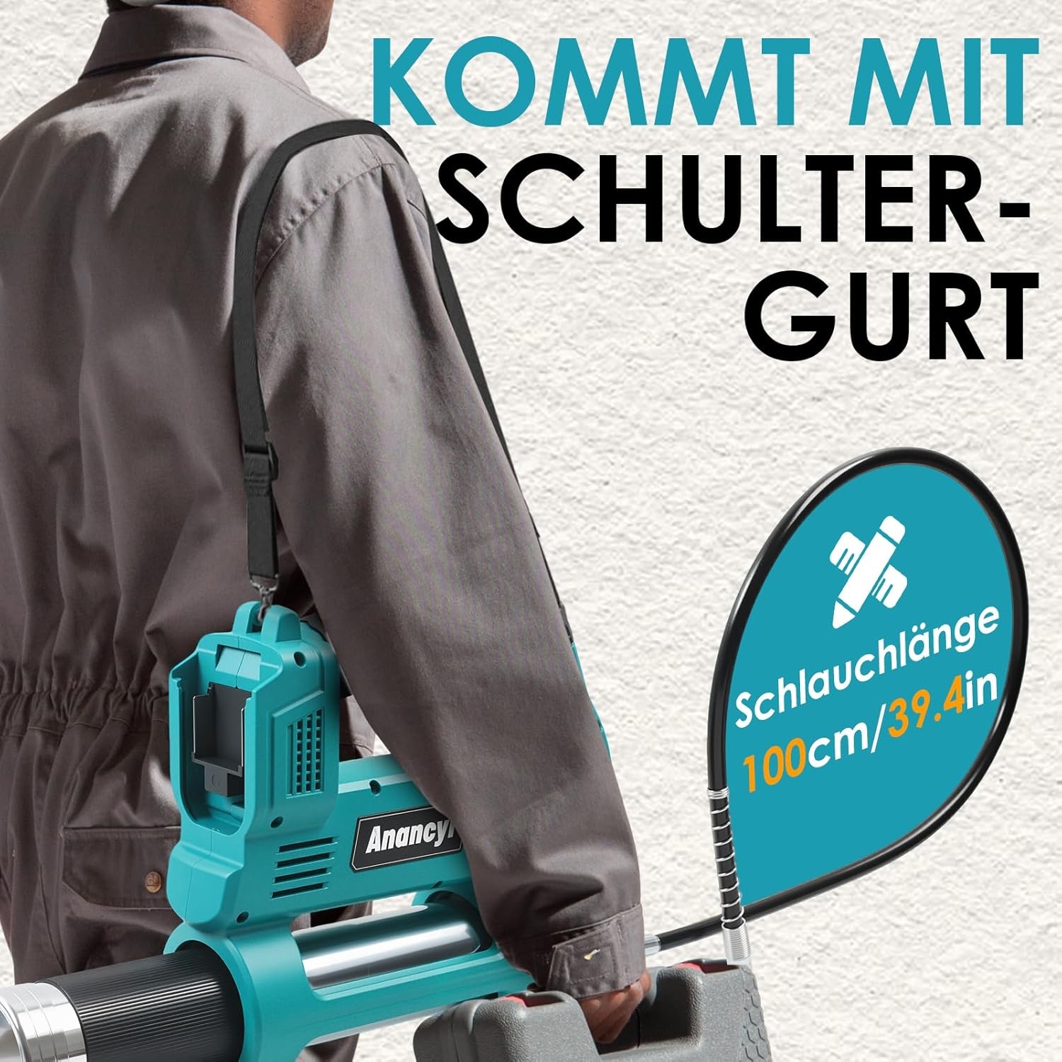 Anancyi Accu-vetpers voor Mak-ita 18 V accu, 12000 psi-druk, elektrische vetpers met 30 cm 90 cm hogedrukslang, perfect voor vrachtwagens, boerderijen, bouw en doe-het-zelf (zonder accu)