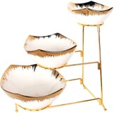Serveerplateau met 3 keramische schalen, goudkleurig, 18/21/26 cm