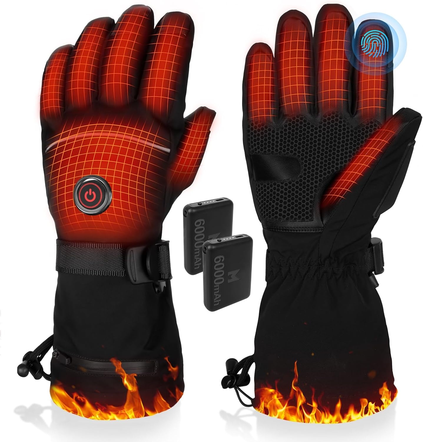 Verwarmde Handschoenen Zwart Maat XL, 5V 6000mAh Oplaadbaar