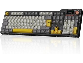 AJAZZ AK35I V3 Wired Mechanical Gaming Keyboard, 104 Toetsen met Multimedia Toetsen en Knoppen|5 Layer Pad|OEM Specification (Zwart Grijs, Met Scherm)