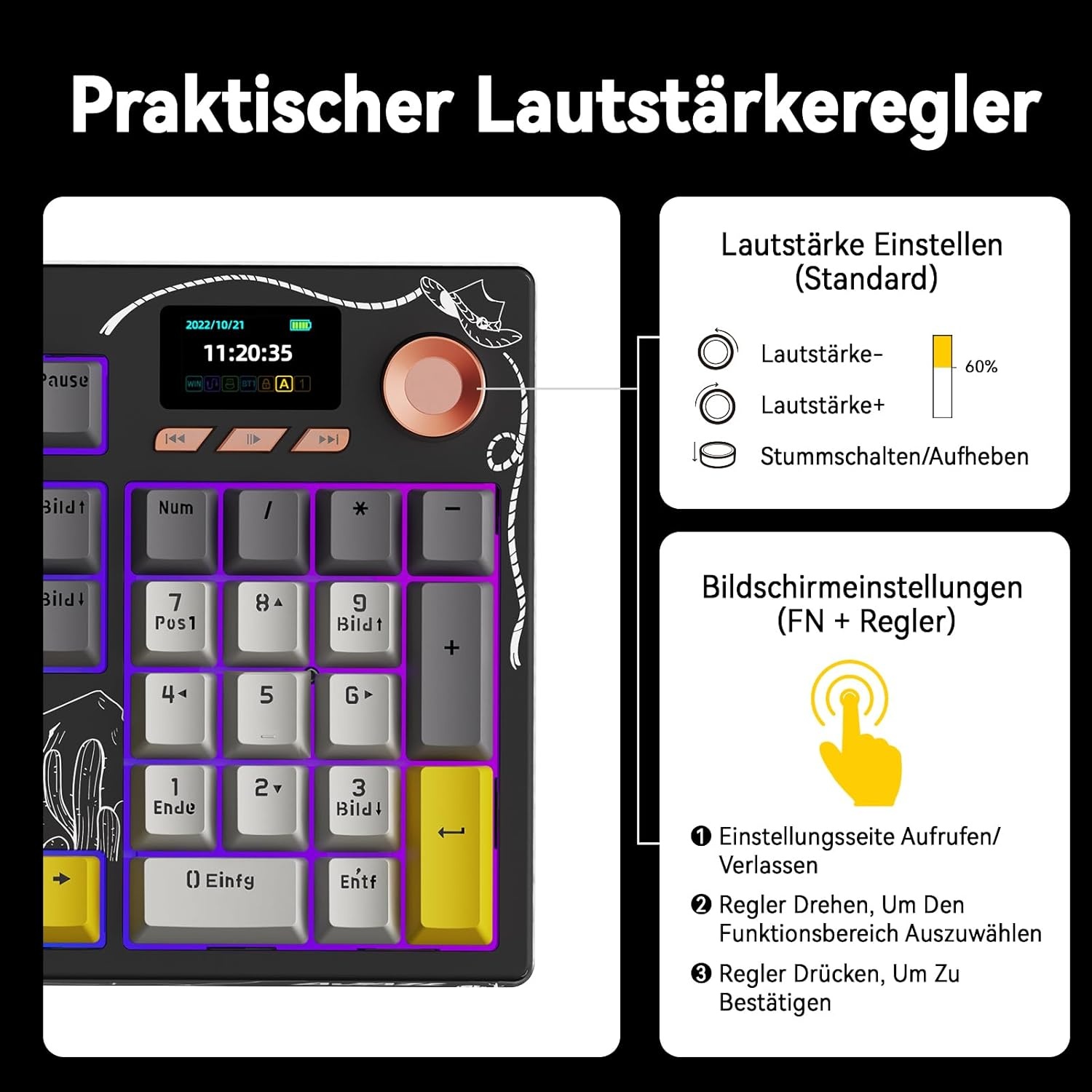 AJAZZ AK35I V3 Wired Mechanical Gaming Keyboard, 104 Toetsen met Multimedia Toetsen en Knoppen|5 Layer Pad|OEM Specification (Zwart Grijs, Met Scherm)