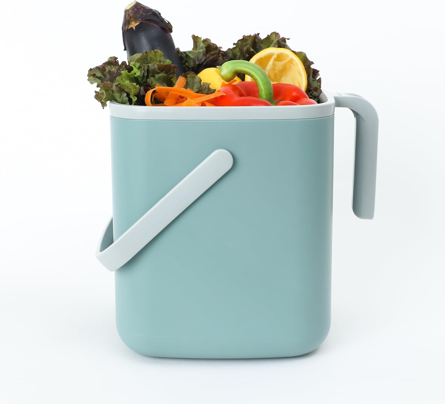 Blue Ginkgo Compostbak voor in de keuken (5 l/1,32 gallon) - filtervrij, geurdicht aanrecht voedselafvalemmer met handgrepen (Made in Korea, Green)