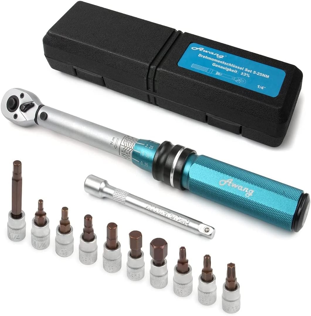 Awang 1/4" Verstelbare momentsleutel 5-25 Nm met ratel, 72 tanden