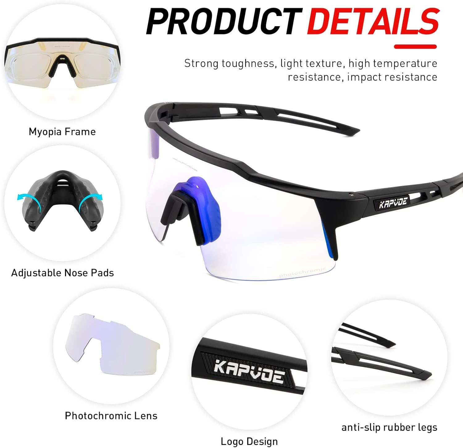KAPVOE Fotocromische Fietsbril Heren Dames MTB Mountainbike Helder K9023