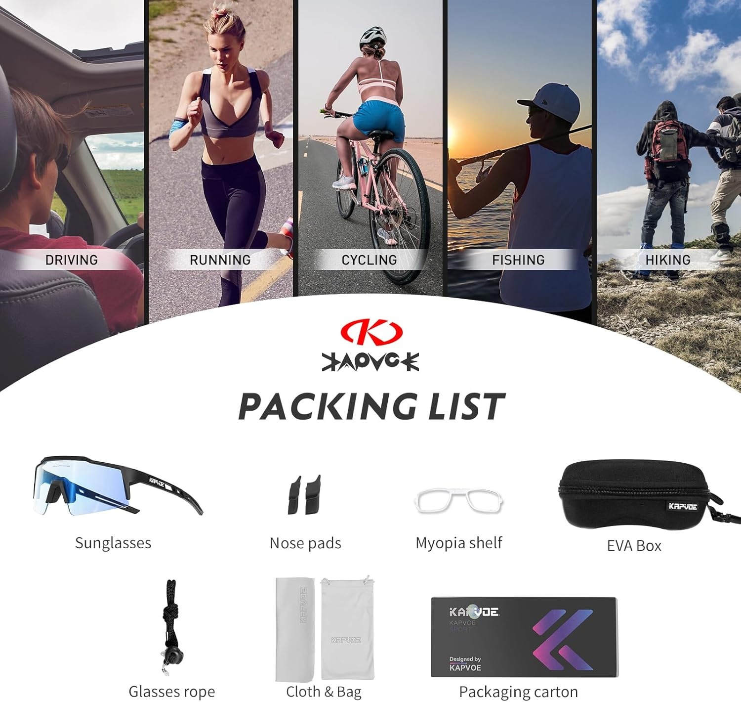 KAPVOE Fotocromische Fietsbril Heren Dames MTB Mountainbike Helder K9023