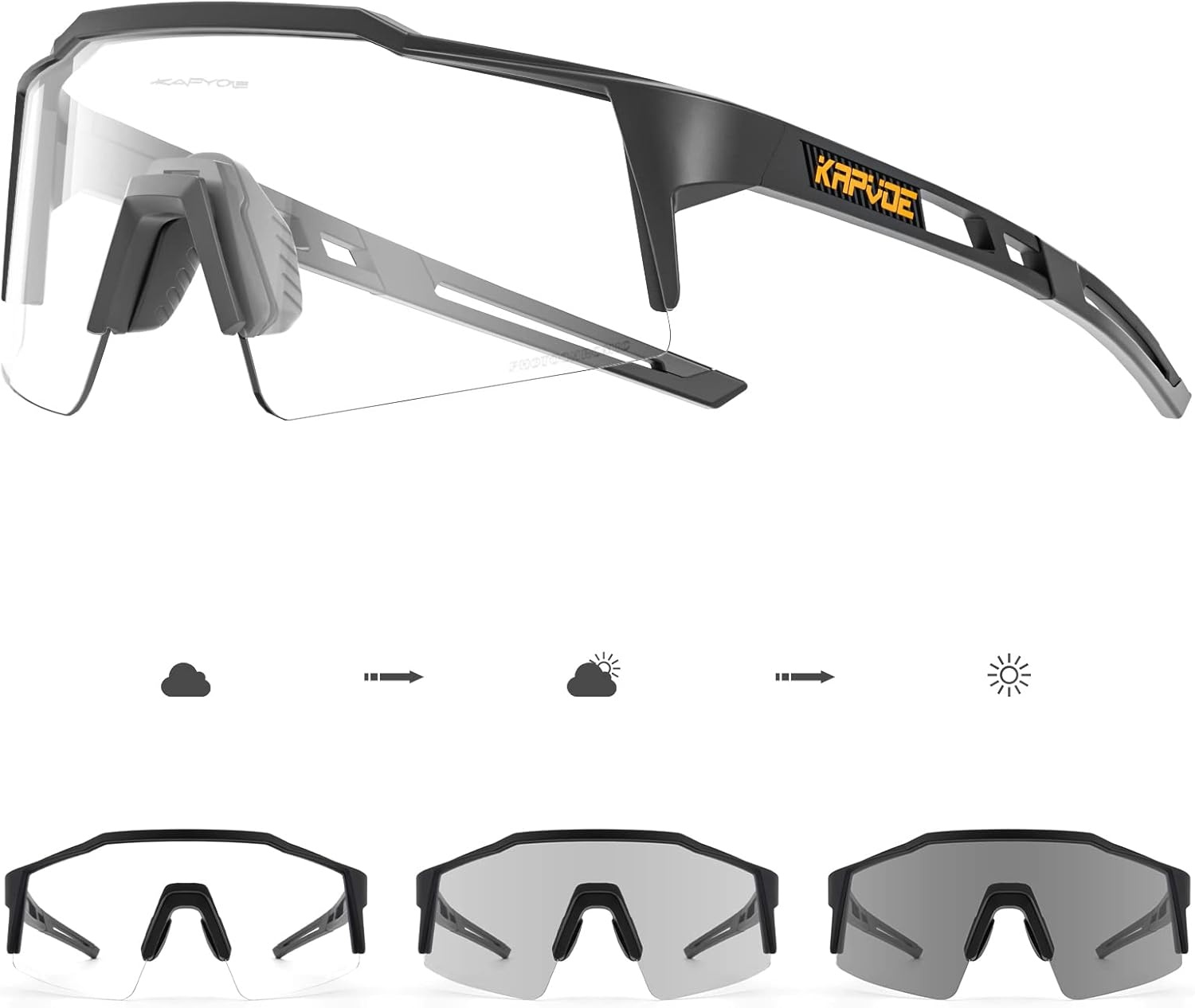KAPVOE Fotocromische Fietsbril Heren Dames MTB Mountainbike Helder K9023