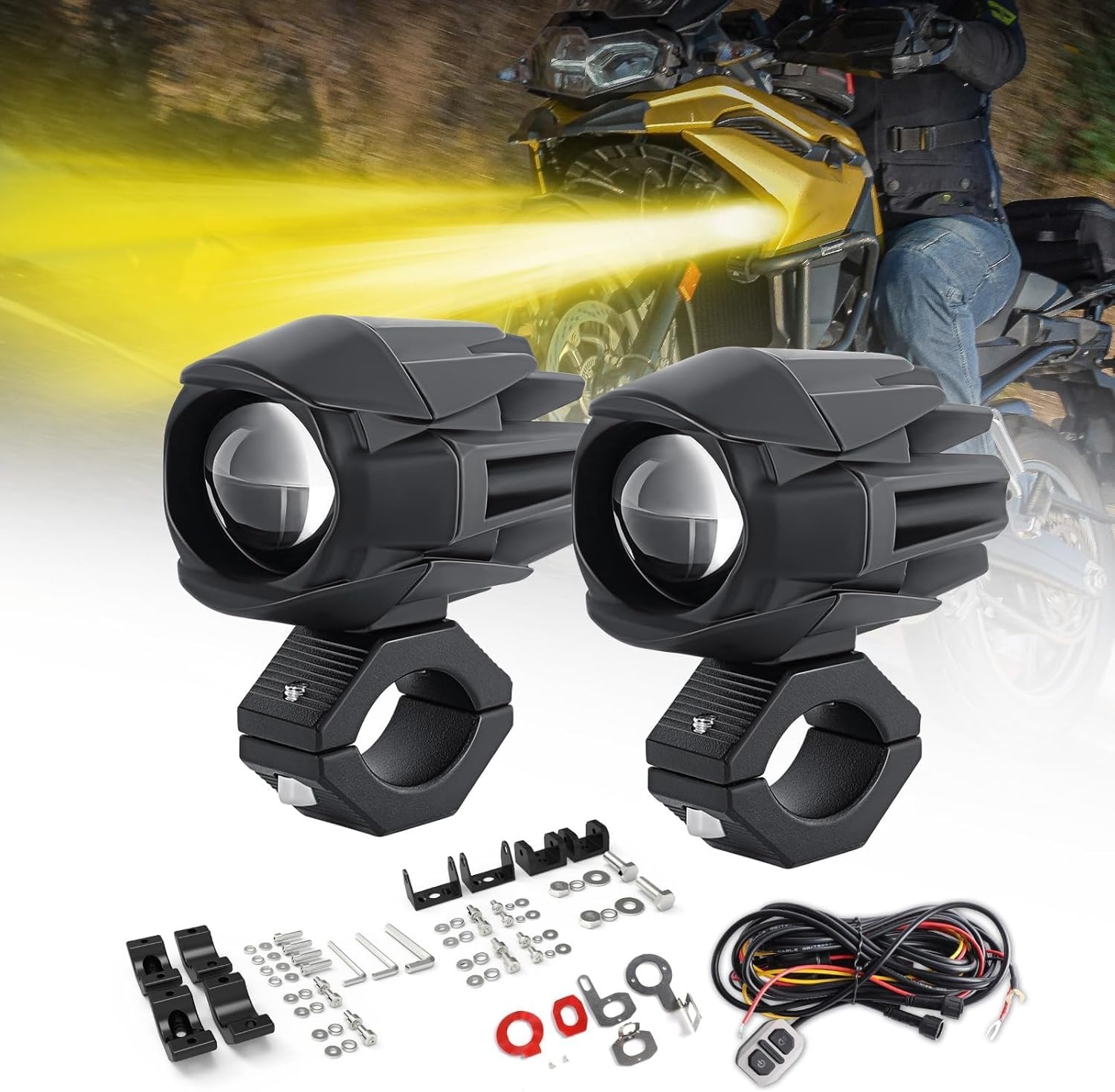CO LIGHT Set van 2 Motor Mistlampen 20.000 Lumen Amber Geel Wit Tweekleurig Extra Koplamp Offroad Werklamp met Bedrading