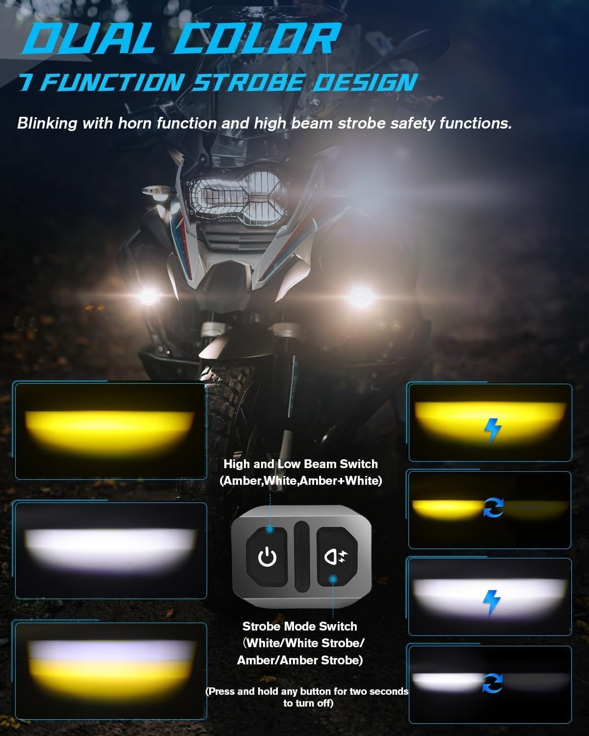 CO LIGHT Set van 2 Motor Mistlampen 20.000 Lumen Amber Geel Wit Tweekleurig Extra Koplamp Offroad Werklamp met Bedrading