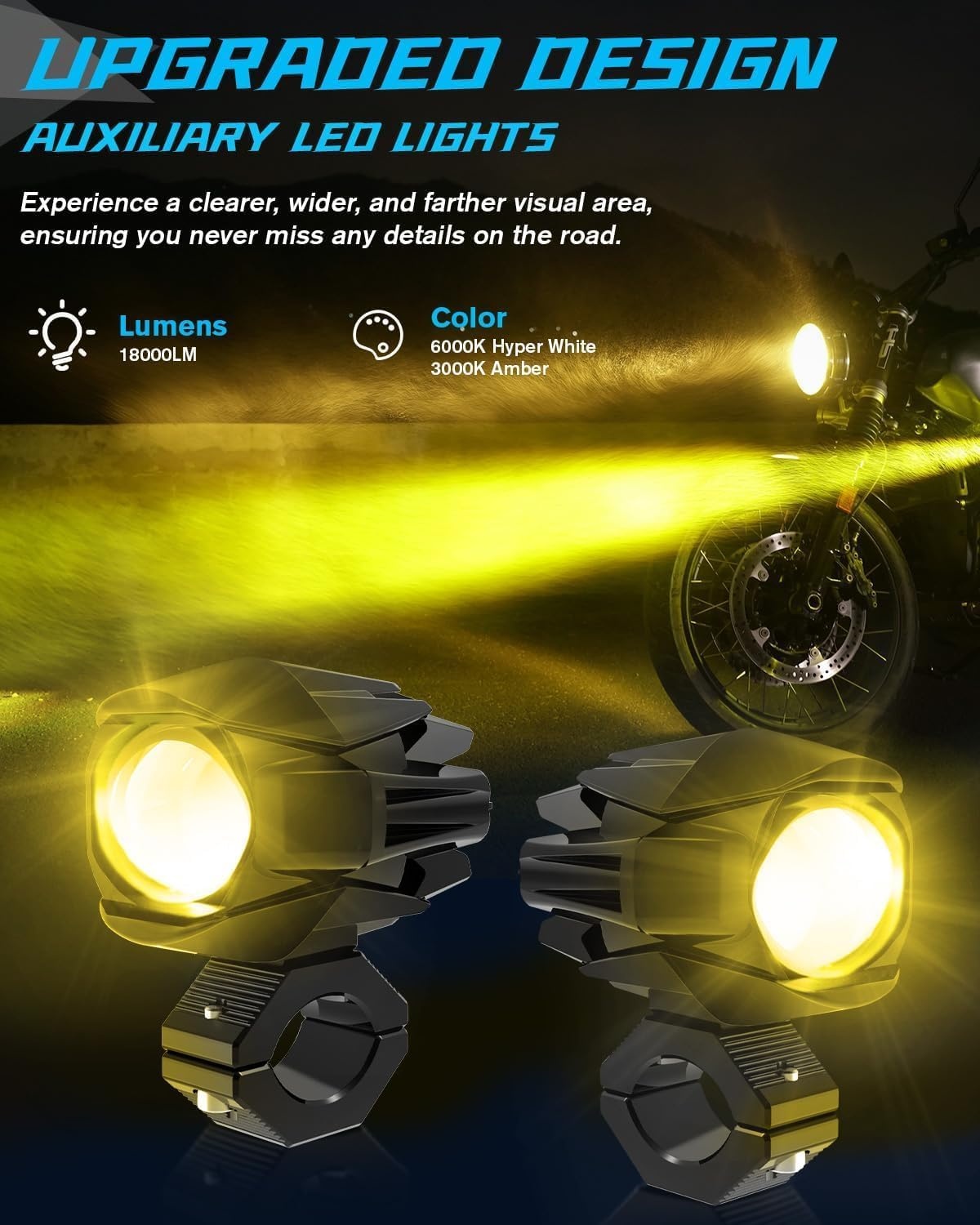 CO LIGHT Set van 2 Motor Mistlampen 20.000 Lumen Amber Geel Wit Tweekleurig Extra Koplamp Offroad Werklamp met Bedrading