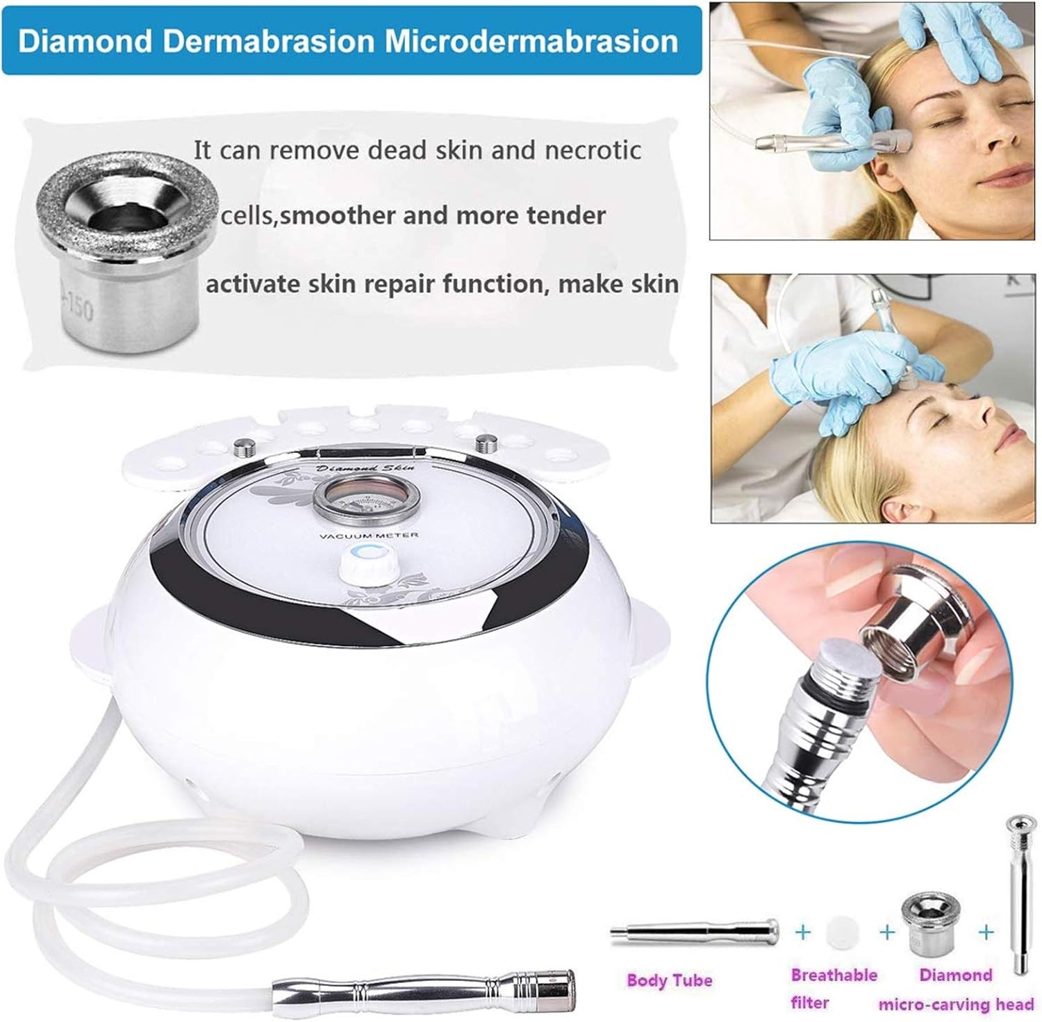 TwoWin Diamant Microdermabrasie Dermabrasie Machine, 3-in-1 Professionele Huidverjonging Acne Rimpel Behandeling Salon Apparatuur voor Gezicht met Vacuüm en Spray (Sterke Zuigkracht: 65-68 cmhg)