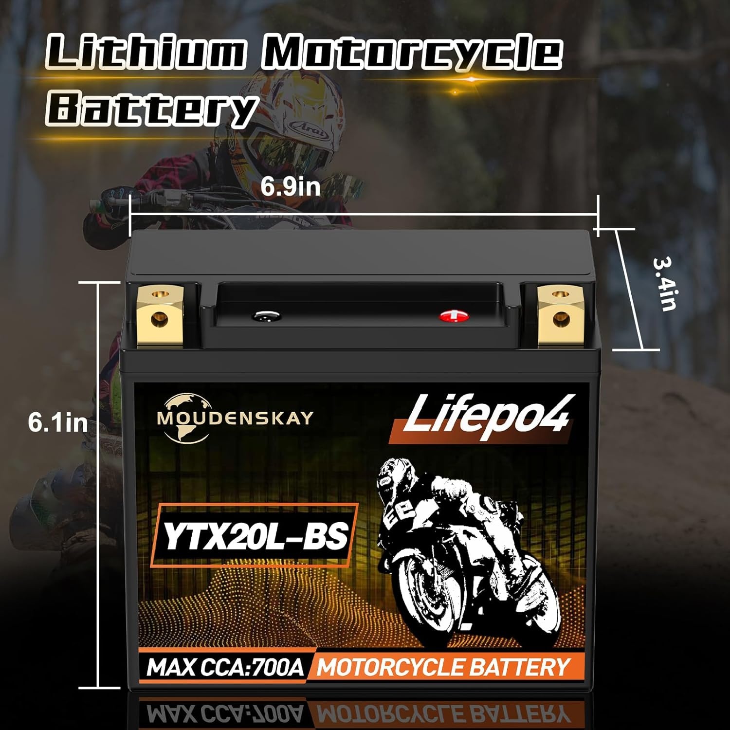 Lithium Motorfietsaccu 12V Lithium Powersports Accu met BMS (YTX20L-BS 12.8V 700CCA+) LiFePO4 Motorfiets Startaccu voor motorfietsen, ATV's, UTV's, waterscooters, enz. - Maat YTX20L-BS new