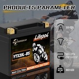 Lithium Motorfietsaccu 12V Lithium Powersports Accu met BMS (YTX20L-BS 12.8V 700CCA+) LiFePO4 Motorfiets Startaccu voor motorfietsen, ATV's, UTV's, waterscooters, enz. - Maat YTX20L-BS new