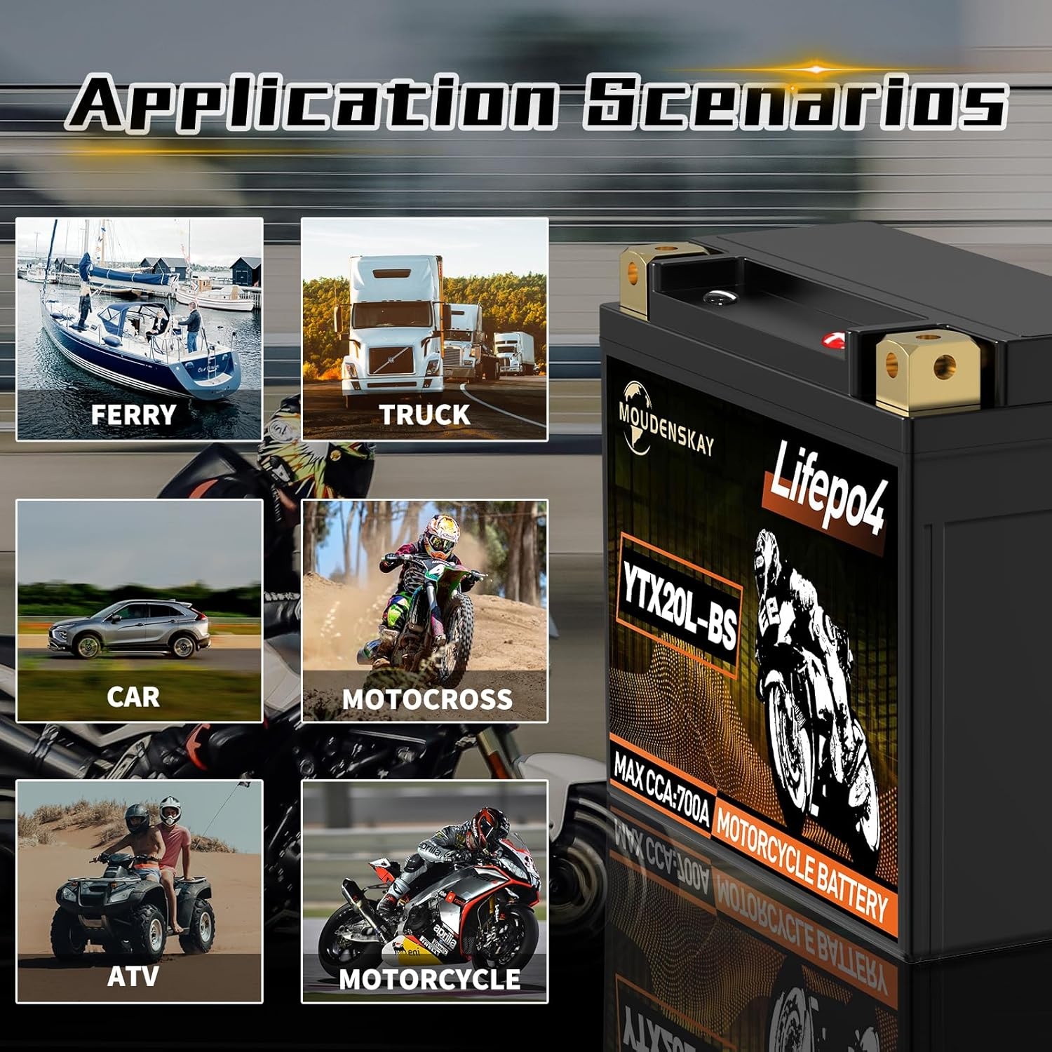 Lithium Motorfietsaccu 12V Lithium Powersports Accu met BMS (YTX20L-BS 12.8V 700CCA+) LiFePO4 Motorfiets Startaccu voor motorfietsen, ATV's, UTV's, waterscooters, enz. - Maat YTX20L-BS new