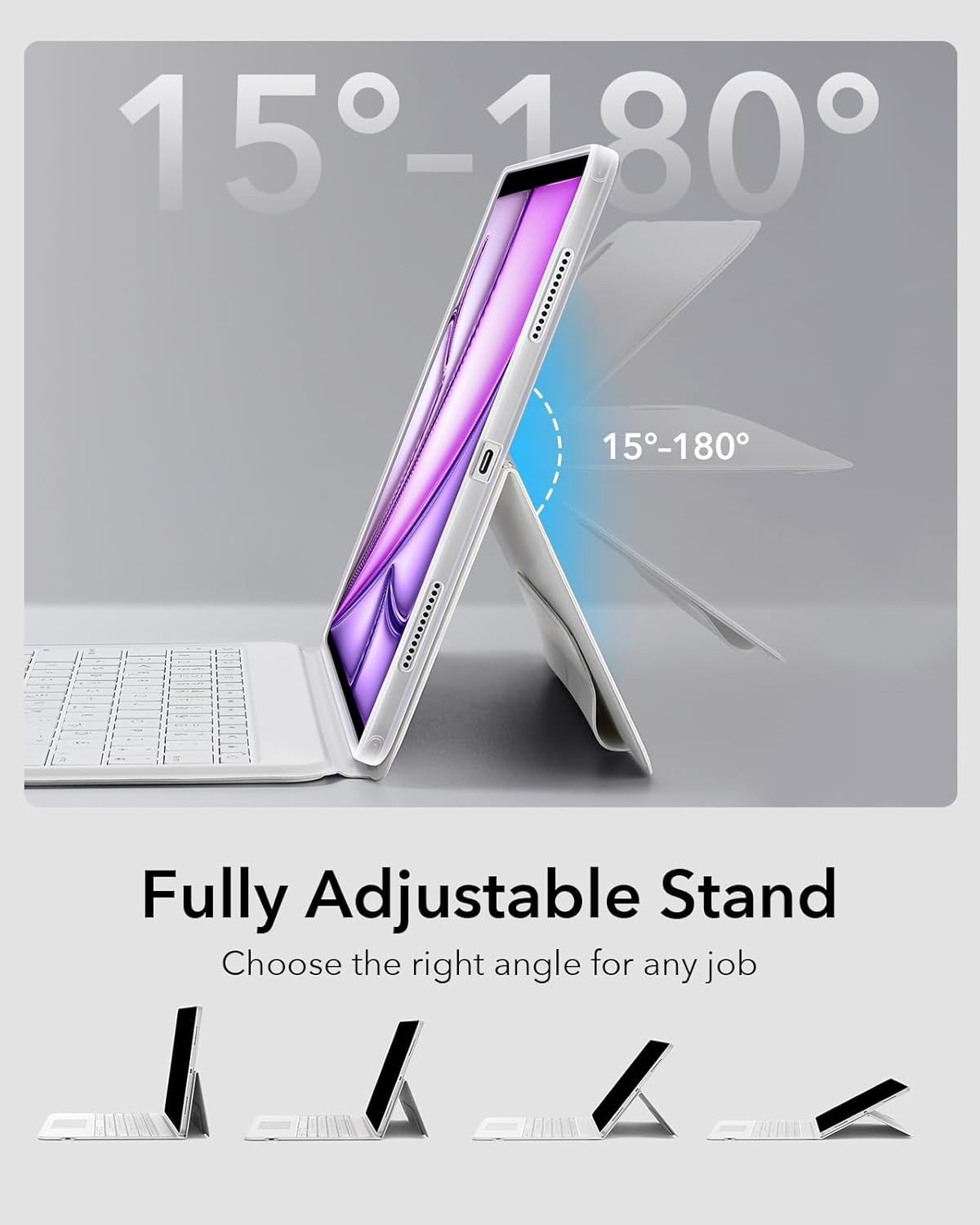ESR Ascend Keyboard Case met Trackpad voor iPad Air 13 Inch 2024, Verwijderbaar Verlicht Toetsenbord, Wit