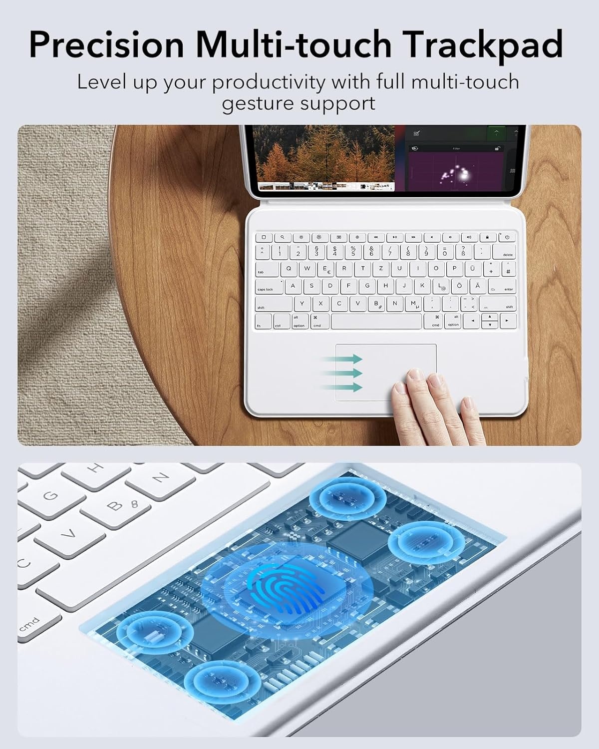 ESR Ascend Keyboard Case met Trackpad voor iPad Air 13 Inch 2024, Verwijderbaar Verlicht Toetsenbord, Wit