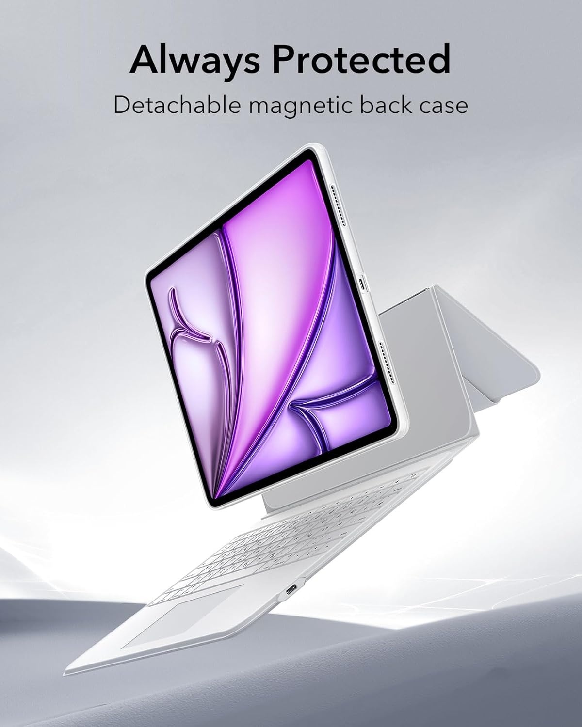 ESR Ascend Keyboard Case met Trackpad voor iPad Air 13 Inch 2024, Verwijderbaar Verlicht Toetsenbord, Wit